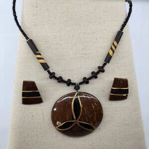 Tribal Styled Coconut Boho Necklace & Earring Set